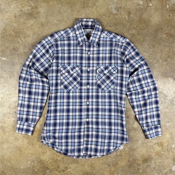 Vintage 1970s Levi’s White Tab Plaid Shirt Men’s Medium USA 50/50 Poly Cotton - Picture 1 of 10
